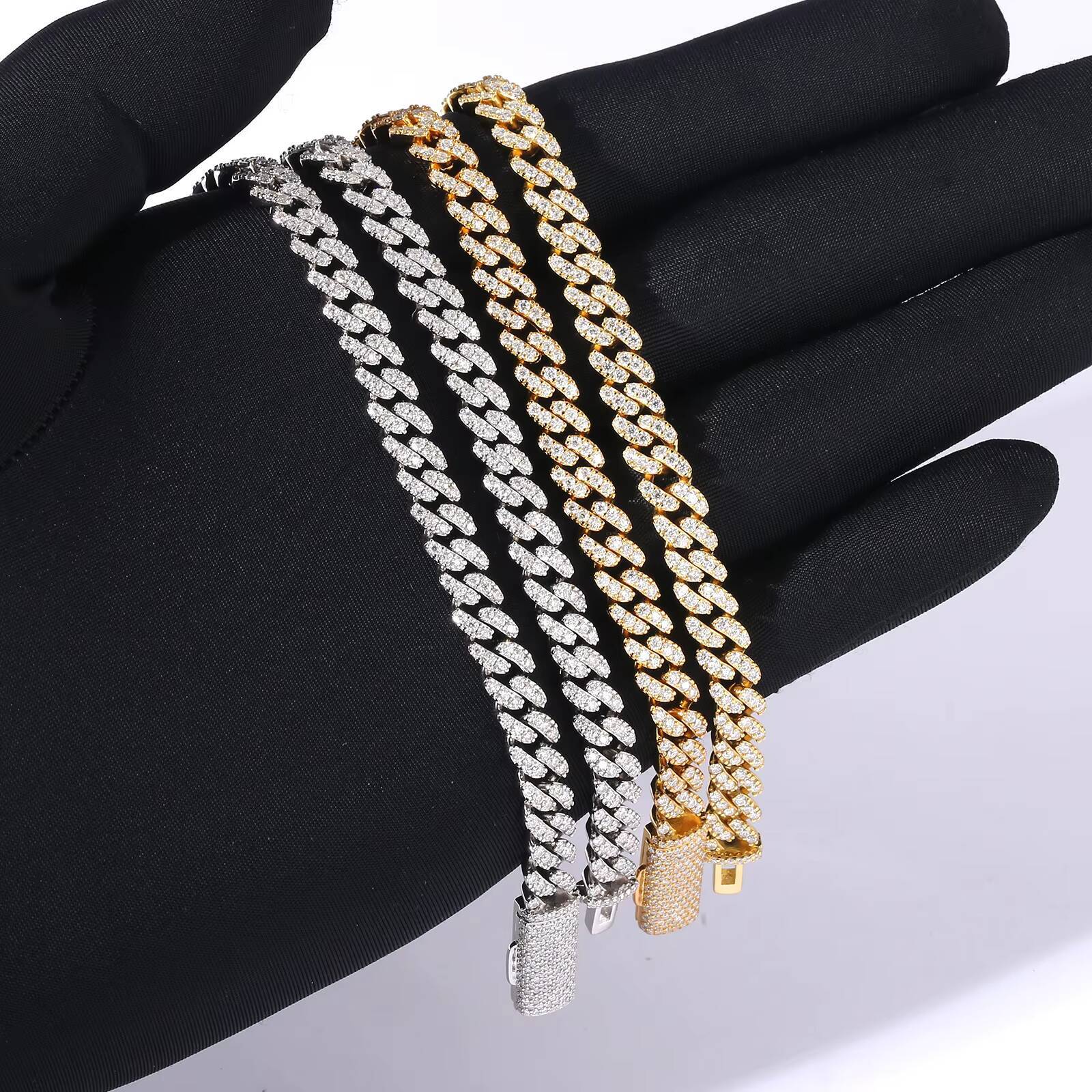 14K Gold Plated 925 Sterling Silver Lab Created Moissanite Diamond 6MM VVS Iced Out Miami Cuban Chain Necklace for Men Women