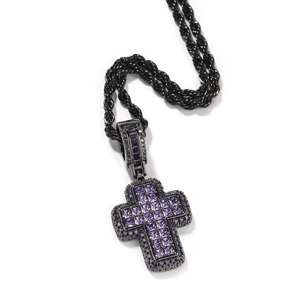 Shining Diamond Stone Cross Pendants Necklace Jewelry 18K Real Gold Plated Bling Men Women Jewelry Gift