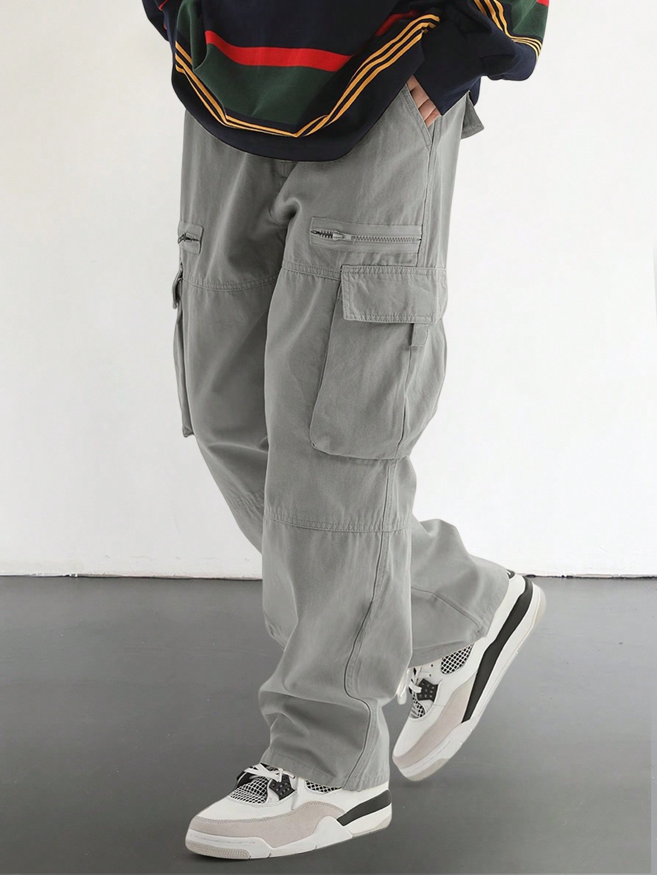 WOZK functional style multi pocket workwear men's straight leg loose casual pants trendy designer