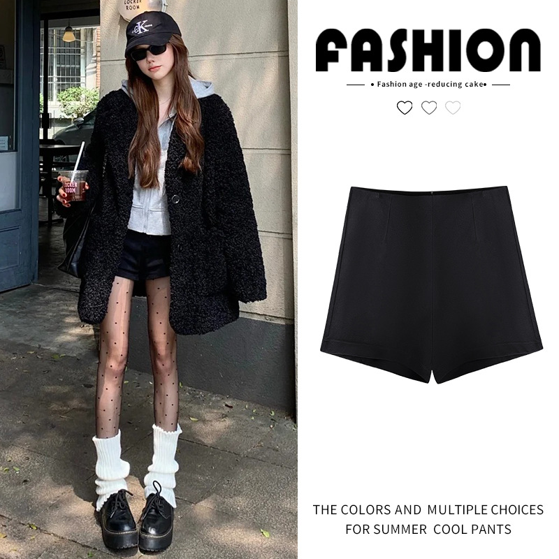 Women's 2026 New Spring & Autumn Black Tailored Shorts - High-Waisted A-Line Slim-Fit Outerwear Edgy Trendy Hot Pants