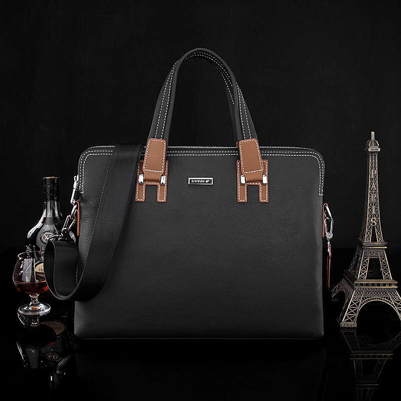 Luxury Shoulder Bag Handbag Hobo Manufacturer Direct Sales Men's Trendy Genuine Leather Business Leisure Document Baotou Layer Leather Horizontal