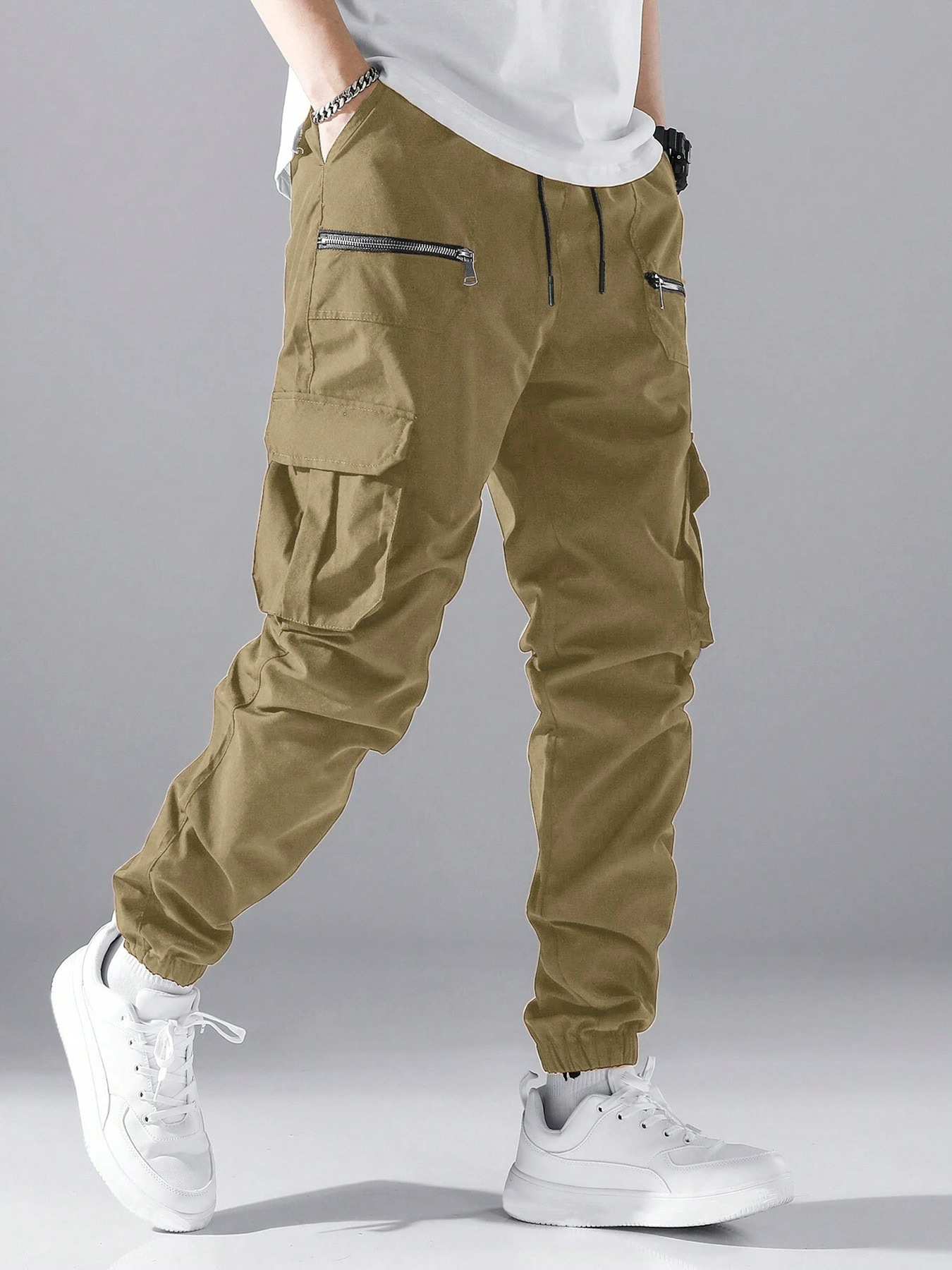 WOZK Men's Fashion Work Pants Multi Pocket Sports Tactical Pants Leg Tight Casual Pants