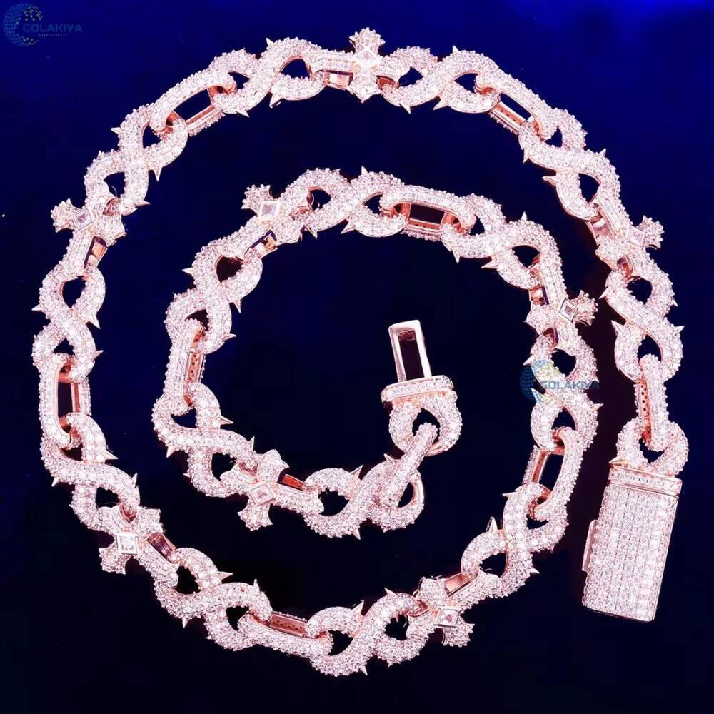 Cross With Infinity Link Chain Micro Pave Set Moissanite Iced Out Mens Necklace Rapper Style Hip Hop Chain