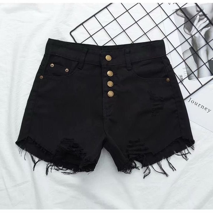 Women's Plus Size Denim Shorts - Loose Wide-Leg Fit for Curvy Figures Up to 200 Lbs, Summer Slimming Black Trendy Hot Pants