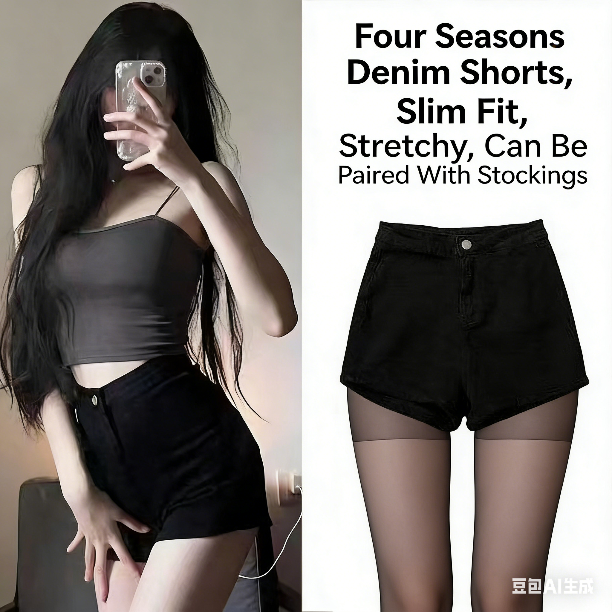 Women's Spring & Autumn New Black Denim Shorts - Casual Slim-Fit Leggings Bodycon A-Line Skort Lady Ins Trendy Hot Pants