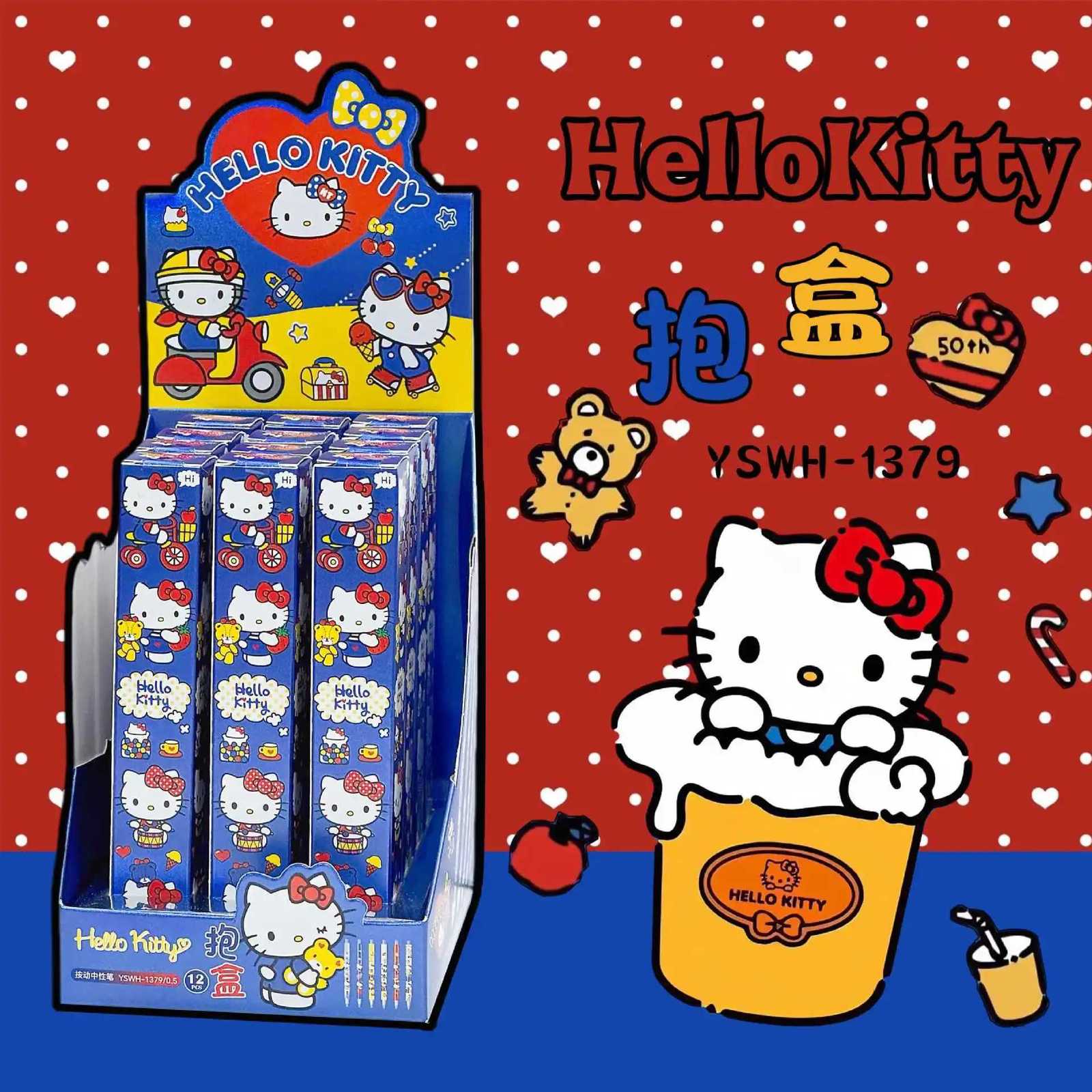 Sanrio 12pcs Kawaii Kitty Press Gel Pen Cute 05mm Black Ink Neutral Pens Office School Supplies H251231