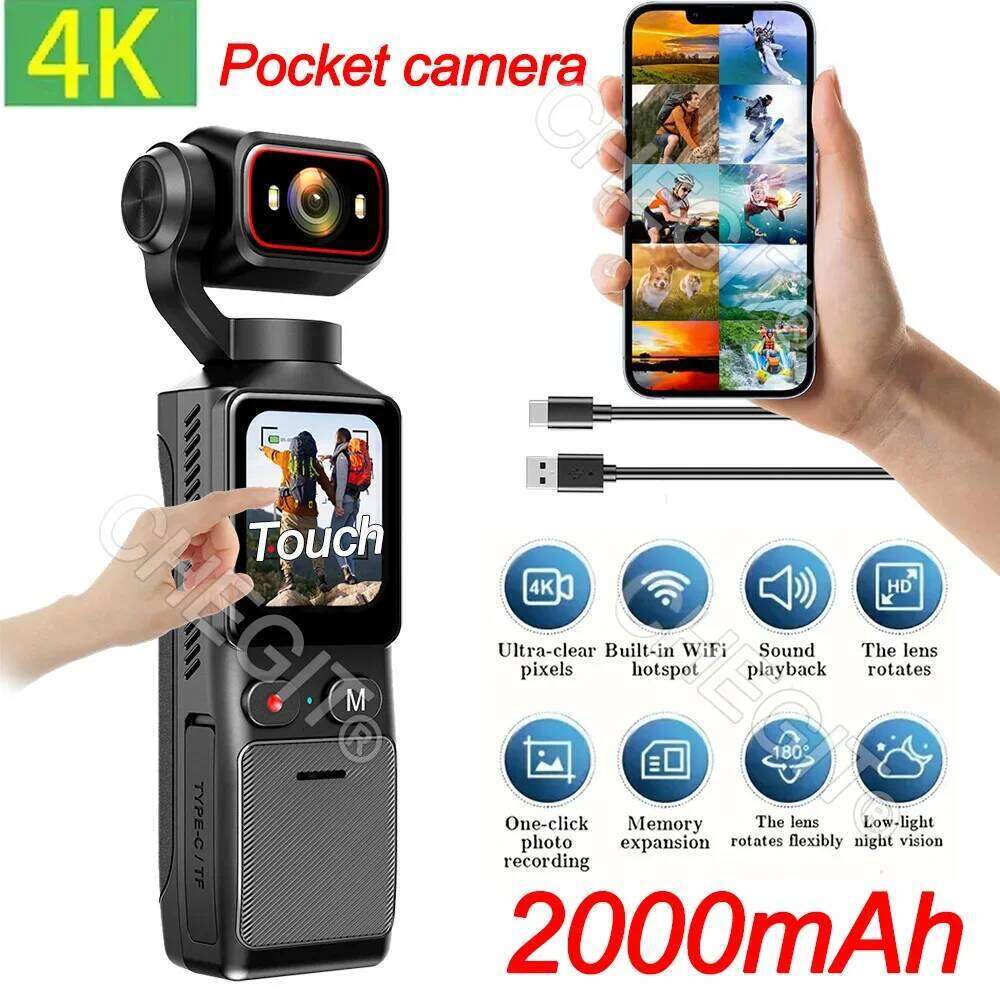 NEW 4K Touch Screen Portable MINI Vlog Pocket Sports with Gimbal Handheld Stabilizer Body Camera Video Recording FREEHONG M260228