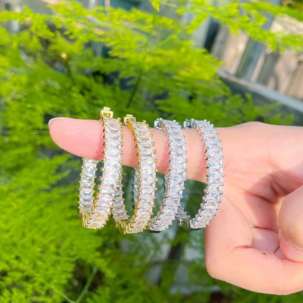 CWWZircons Chic Baguette Bamboo Cubic Zirconia Big Circle Round Hoop Earrings for Women Statement Jewelry CZ013 251222