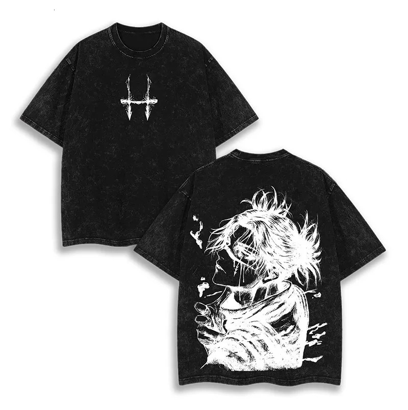Anima Jujutsu Kaisen Graphic Print Washed T-shirt Mens Clothes Tee Shirt Homme T-Shirt Oversized Tshirt for Men Ropa Hombre 251231