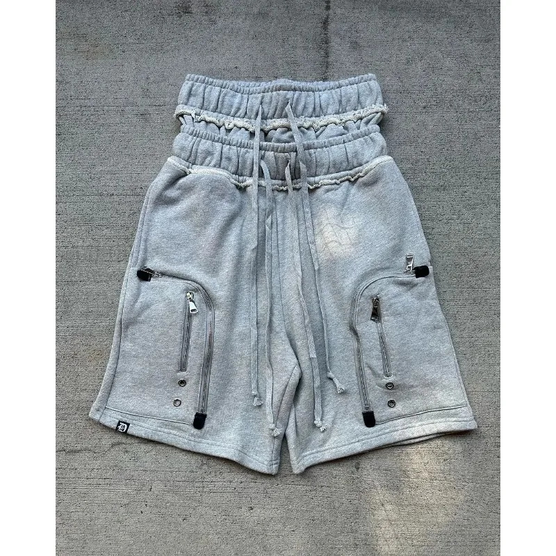 Summer style drawstring double-ended pants American retro washed personalized printed casual shorts trendy retro loose pants 251230