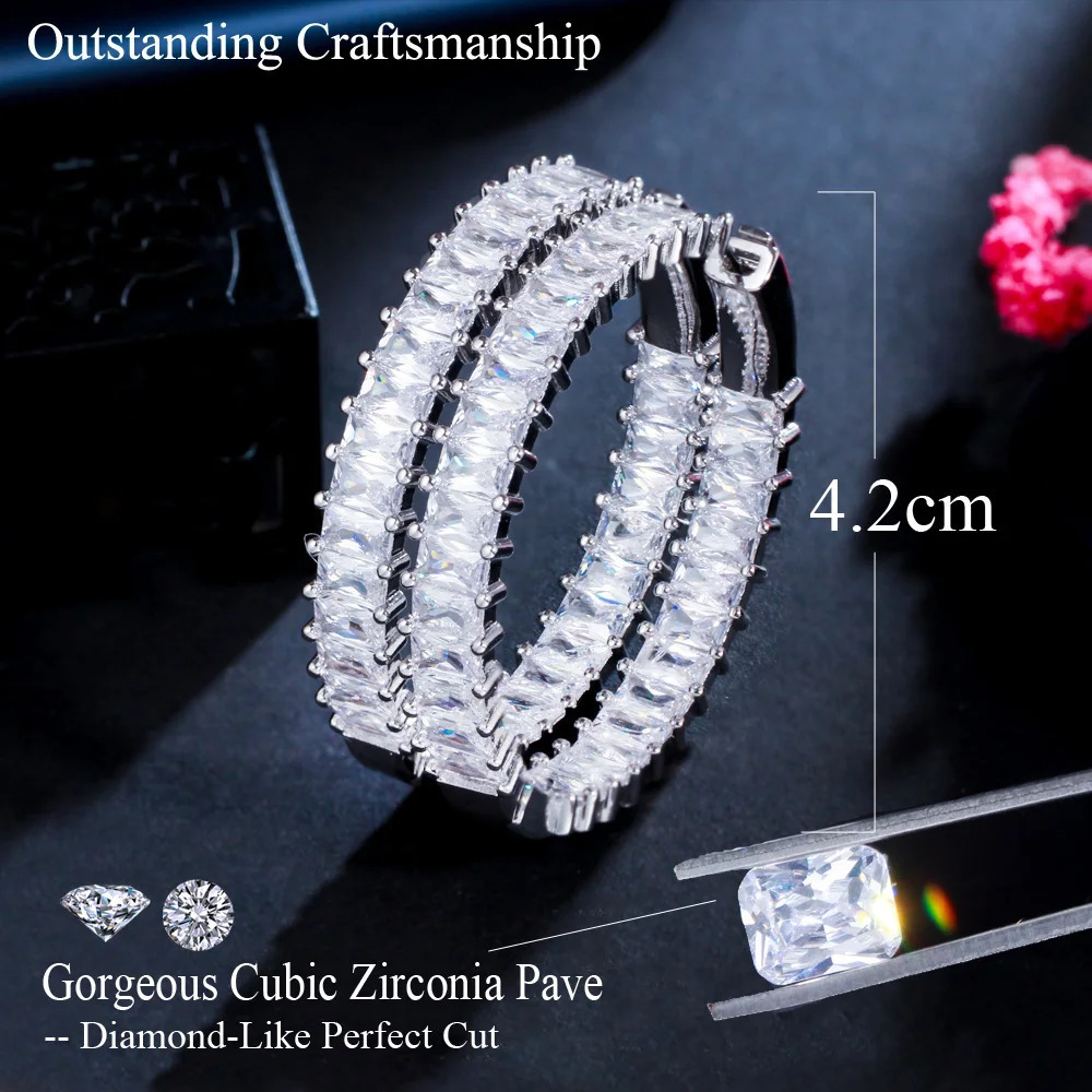 CWWZircons Chic Baguette Bamboo Cubic Zirconia Big Circle Round Hoop Earrings for Women Statement Jewelry CZ013 251222