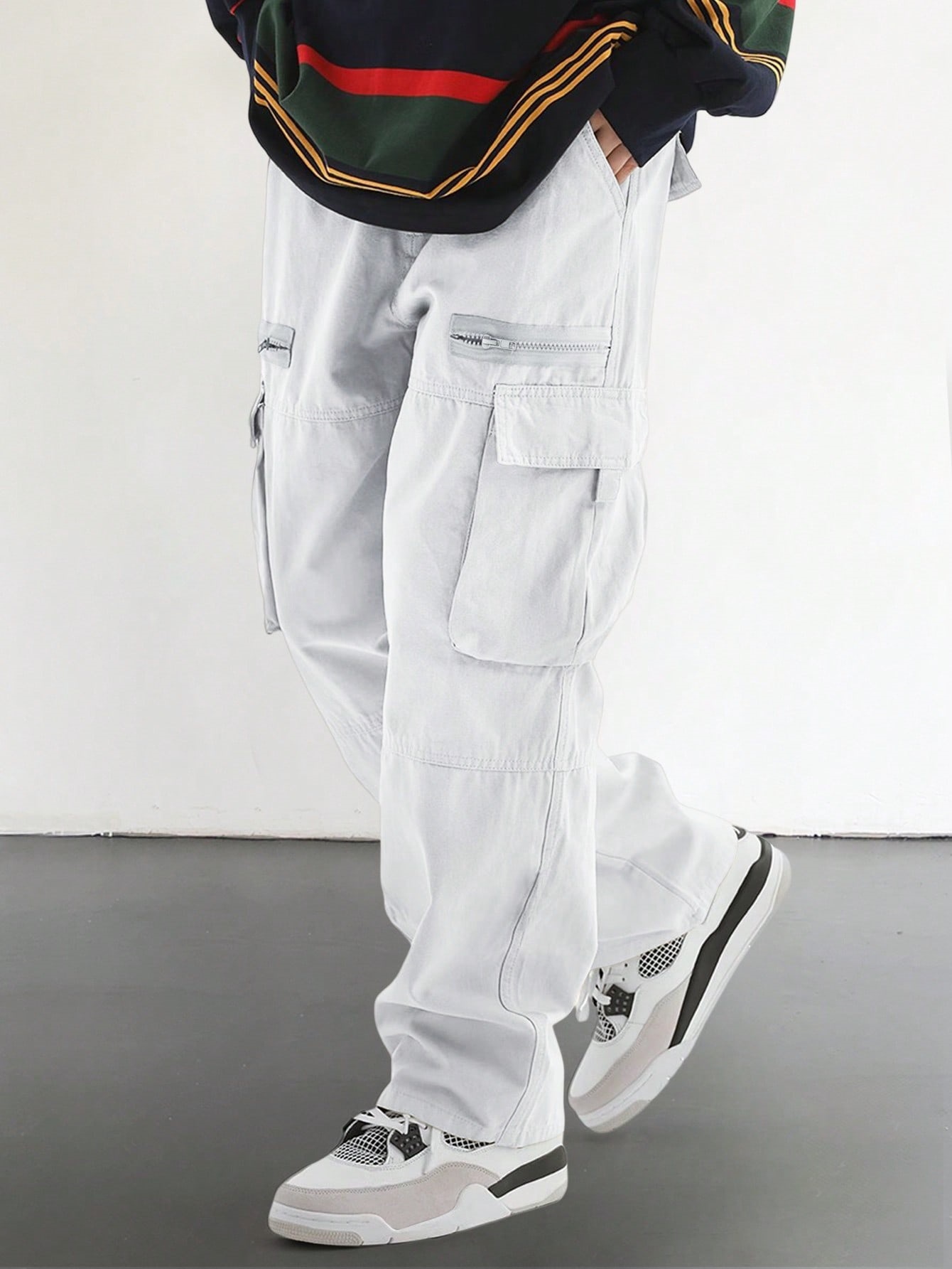 WOZK functional style multi pocket workwear men's straight leg loose casual pants trendy