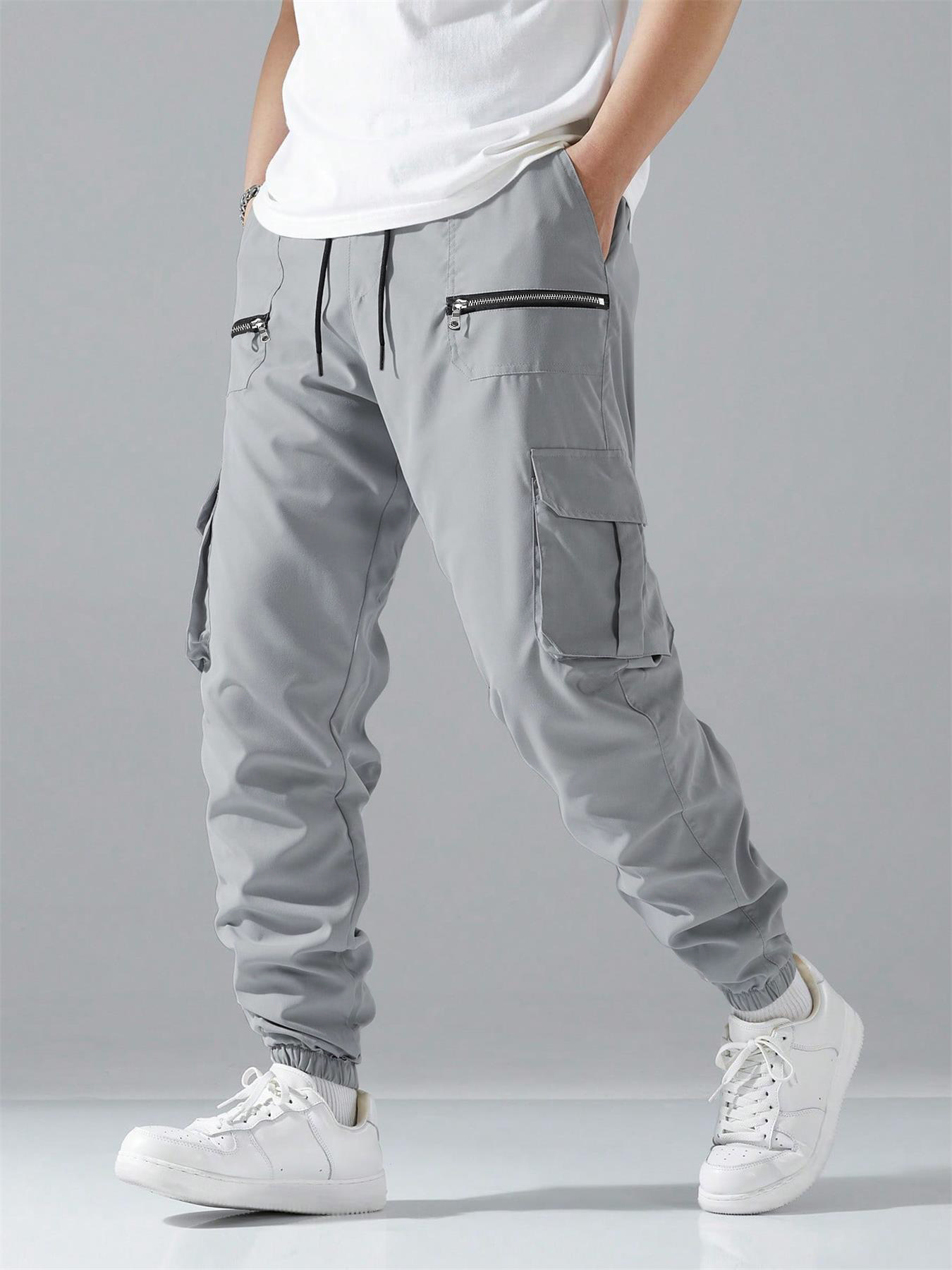 WOZK Men's Fashion Work Pants Multi Pocket Sports Tactical Pants Leg Tight Casual Pants