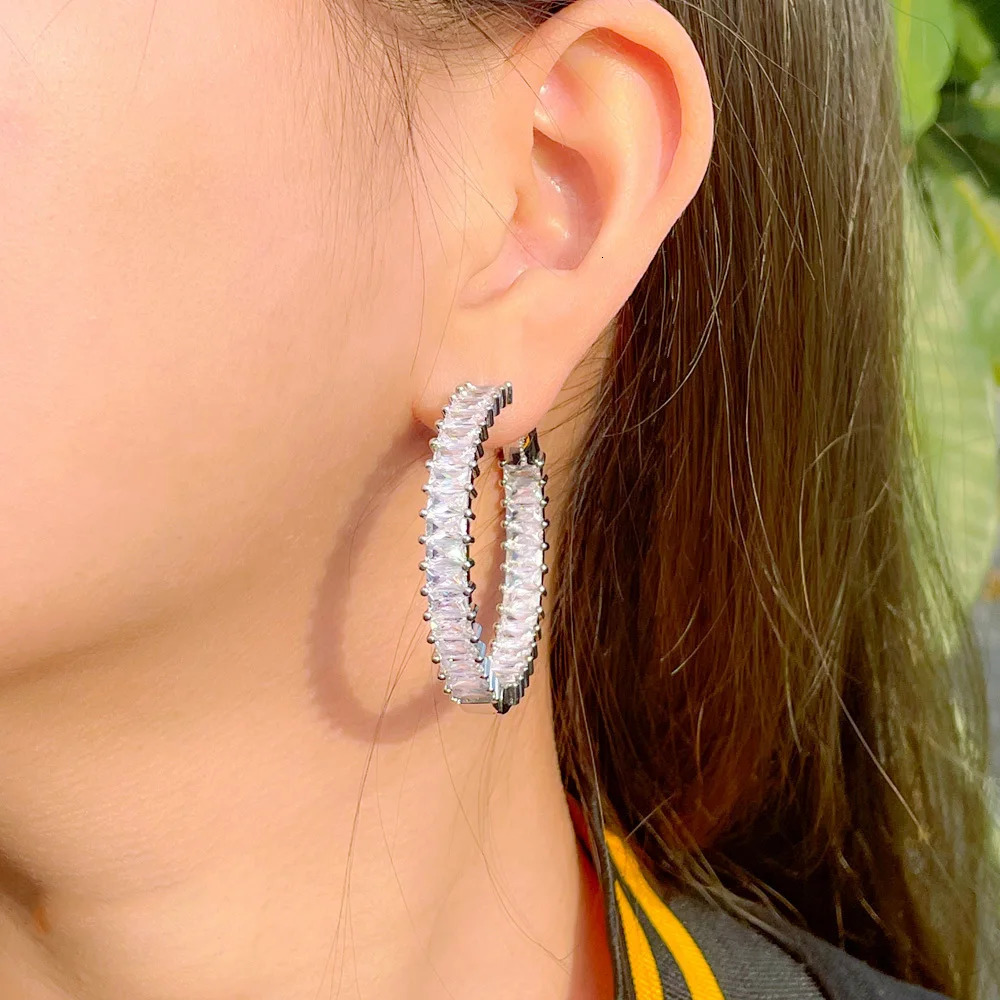CWWZircons Chic Baguette Bamboo Cubic Zirconia Big Circle Round Hoop Earrings for Women Statement Jewelry CZ013 251222