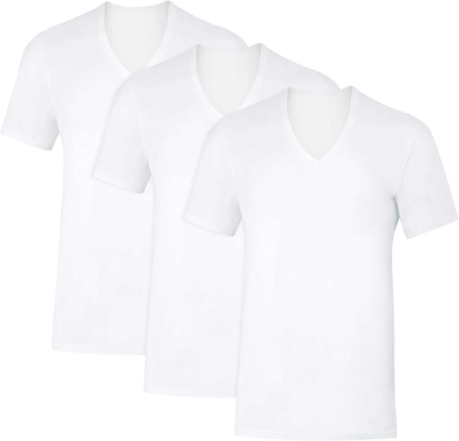 Hanes Mens Sweat Block Undershirt Underarm Sweat Blocking Tee White V-Neck T-Shirt 3-Pack