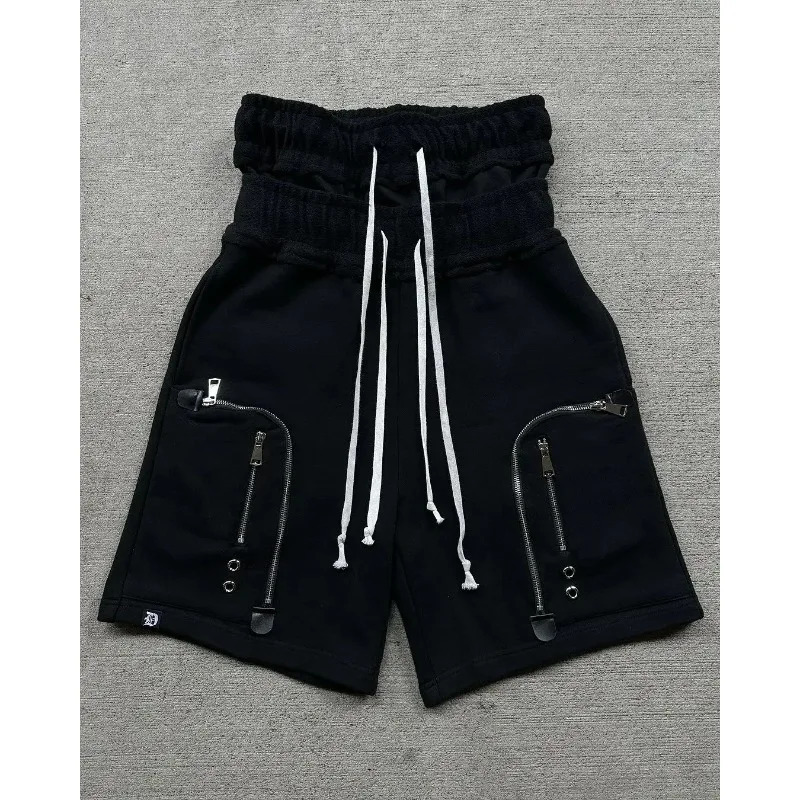 Summer style drawstring double-ended pants American retro washed personalized printed casual shorts trendy retro loose pants 251230