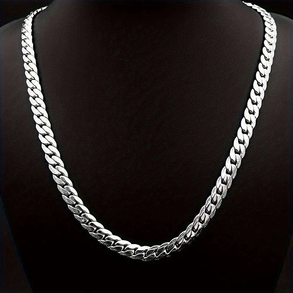 925 Sterling Silver 6mm Side Chain Necklace, 16/18/20/22/24 Inch, Stylish Wedding/Engagement Gift for Men and Women.
