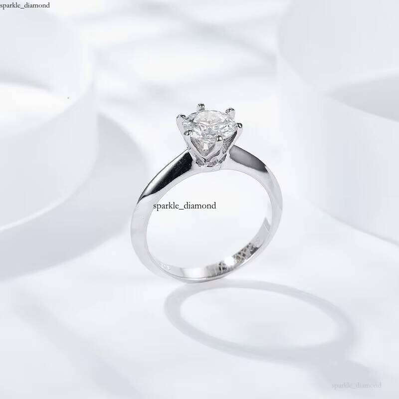 Classic S925 Silver Plated Platinum Six-Prong 1 CT VVS D Moissanite Women's Ring Wholesale Promise Wedding Jewelry
