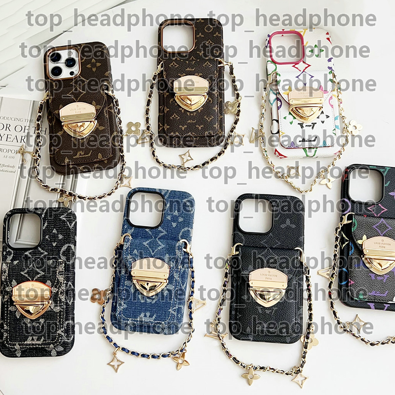Designer Phone Case Cross Body Phones Cases for IPhone 17 16 15 14 Pro Max Fashion Leather Cases Luxury Chain Phones Cover Card Holder Coin Wallet PhoneCase S25 Ultra