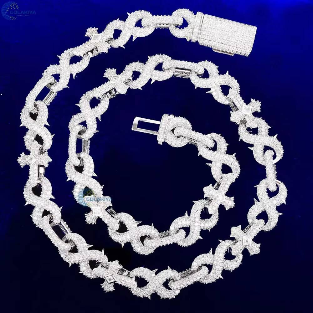 Cross With Infinity Link Chain Micro Pave Set Moissanite Iced Out Mens Necklace Rapper Style Hip Hop Chain