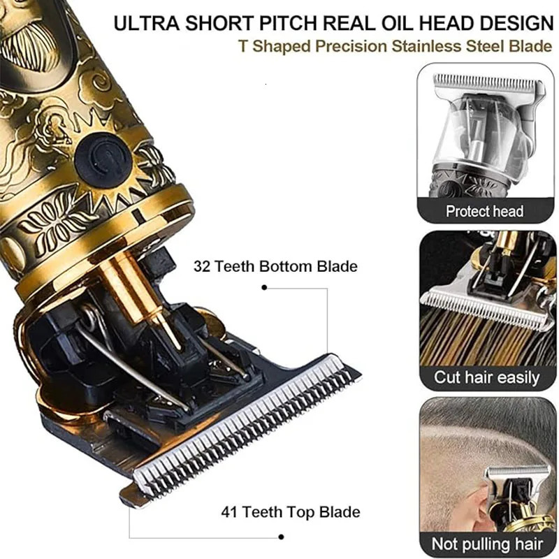 Mens Vintage Trimmer T9 Carving Rechargeable Barber Electric Professional Hair Beard Trimmer/Metal Haircut Clipper 251230 C260312