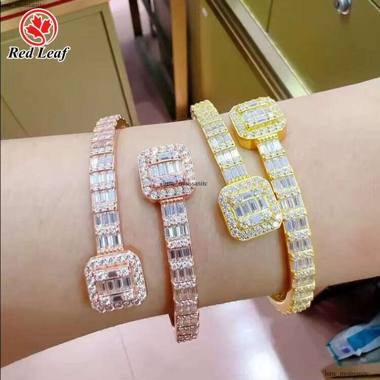 Red Leaf 100% Passed Tester Carbon Silicon Stone Cuban Fashion Jewelry 925 Sterling Silver D VVS1 Colored VVS Moissanite Bracelet & Bangle