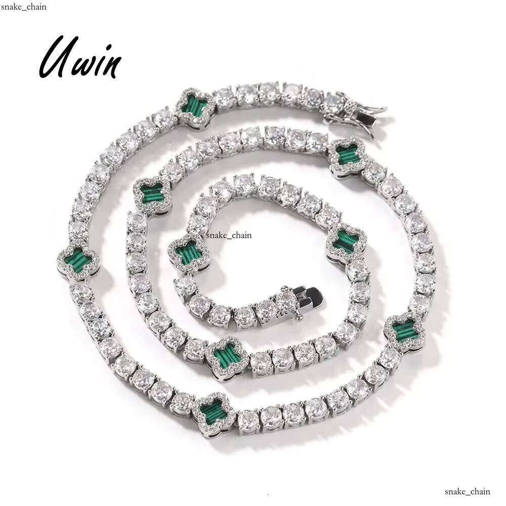 VVS Moissanite UWIN Exquisite Green Necklace Malachite Four-Leaf Clover Tennis Chain Natural Stone Pearlescent Straight Pull Bracelet Women's Jewelry