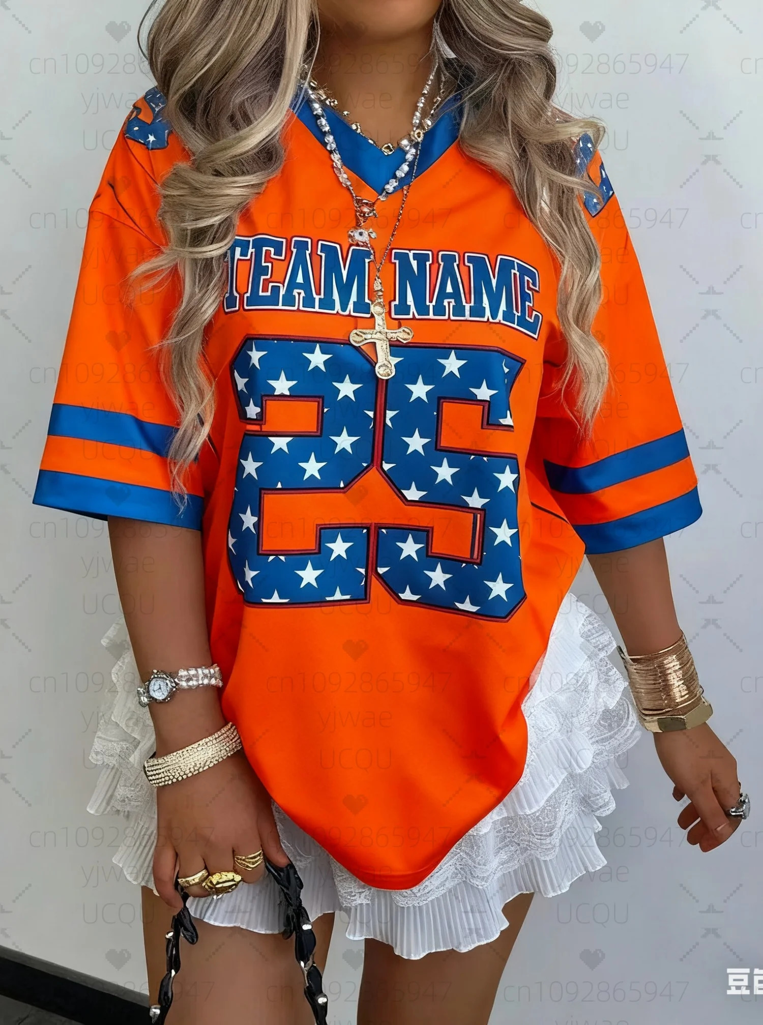 Summer Women Number 25 Print V-Neck Short Sleeve T-Shirt Summer Tee Baseball s Stripe Oversized Sport T-Shirt 251231