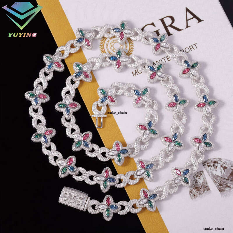 New Arrival Infinite Link 100% Tested S925 silver Marquise VVS Moissanite Diamond Clover Cuban Bracelet