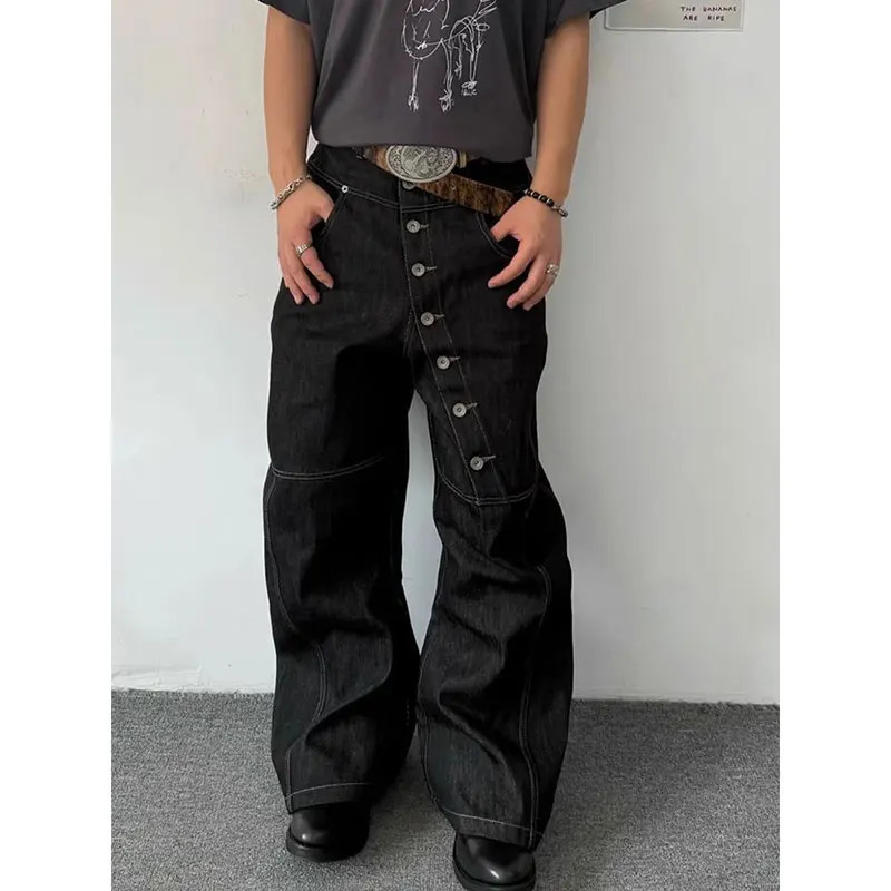 Black Womens Jeans High Waist Vintage Straight Autumn Y2K Classic Pants Streetwear American Wide Leg Baggy Denim Trouser Z260313