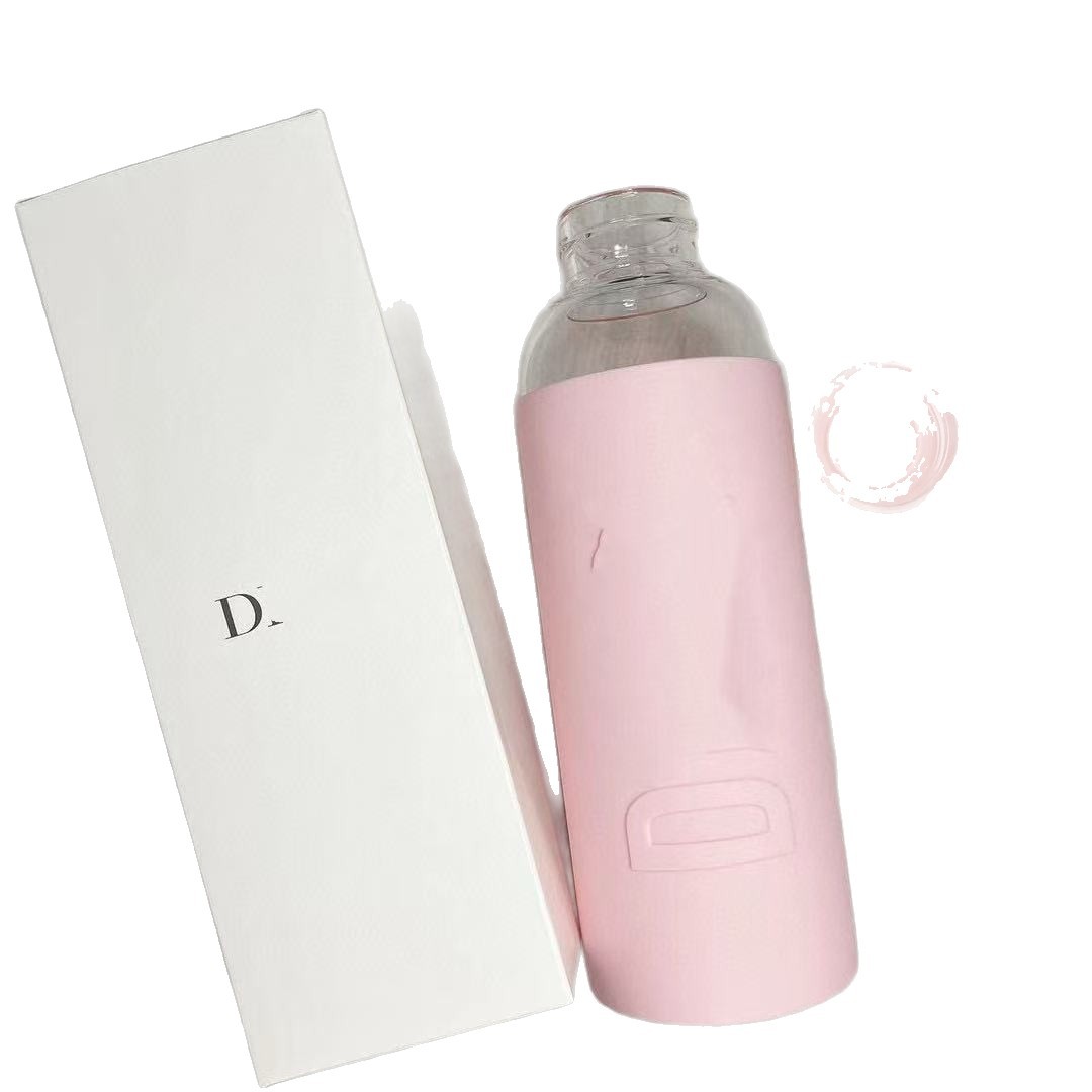 Designer Di o counter points exchange for a pink silicone large-capacity glass water cup a cute and trendy glass portable water cup yes