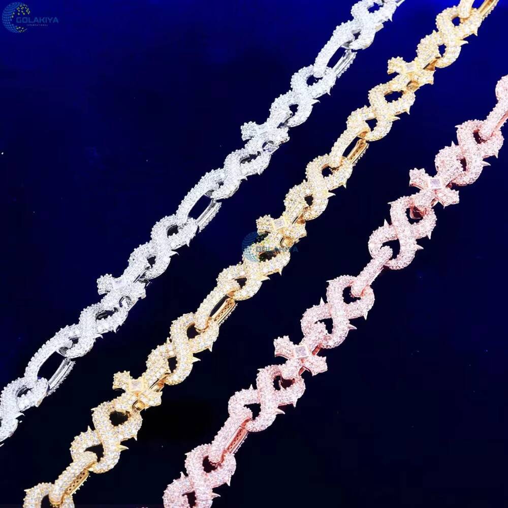 Cross With Infinity Link Chain Micro Pave Set Moissanite Iced Out Mens Necklace Rapper Style Hip Hop Chain
