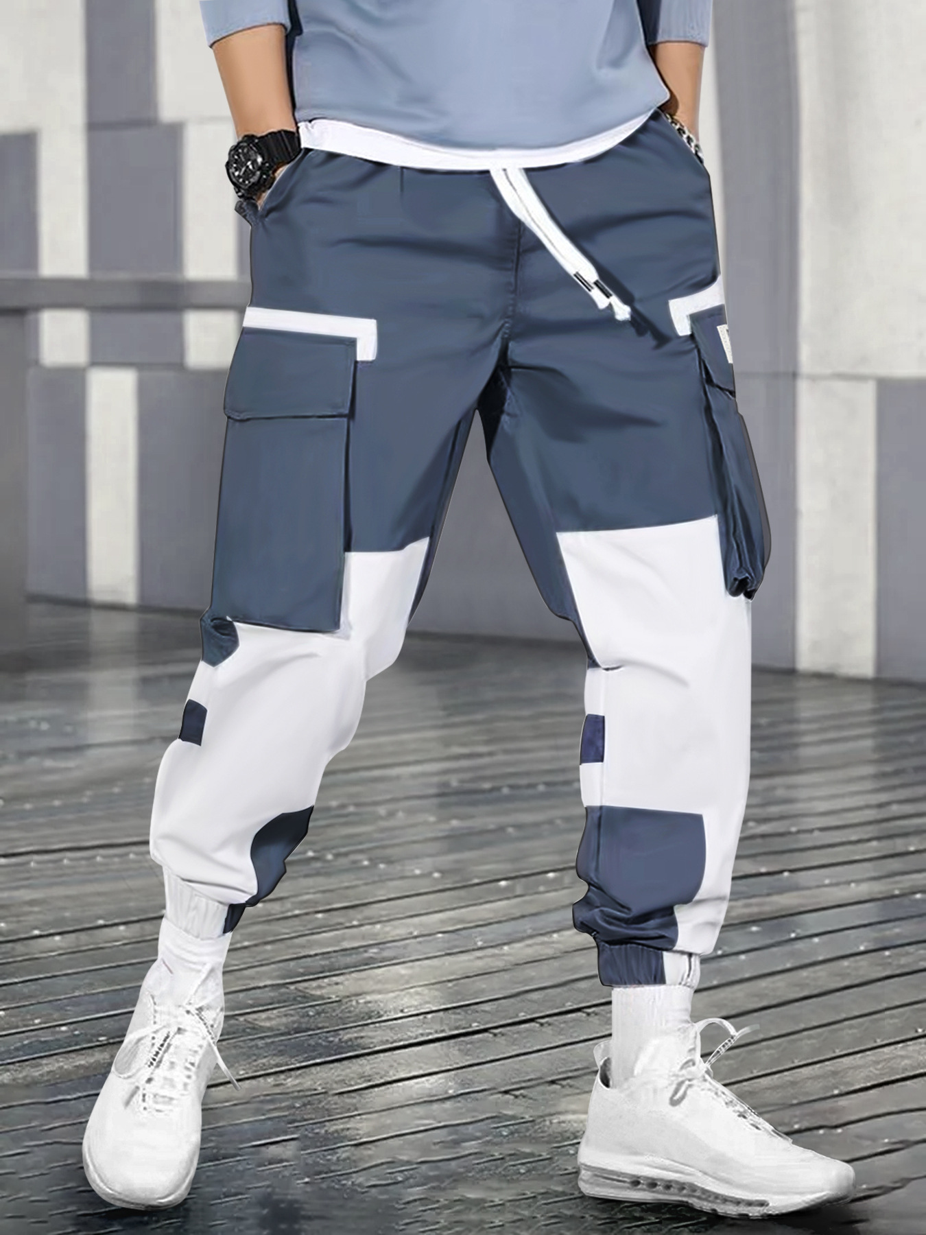 WOZK men's fashion workwear pants men's summer American fashion brand multi pocket drawstring casual pants