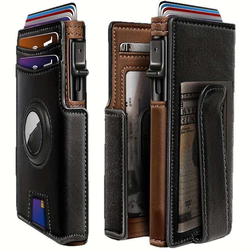 JINXIANGGUO Pc Men S Heavy Duty RFID Blocking Anti Theft Wallet With Automatic Pop Up Slot Airtag Tracker Compatibility Magnetic Closure Smart Money B