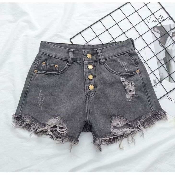 Women's Plus Size Denim Shorts - Loose Wide-Leg Fit for Curvy Figures Up to 200 Lbs, Summer Slimming Black Trendy Hot Pants