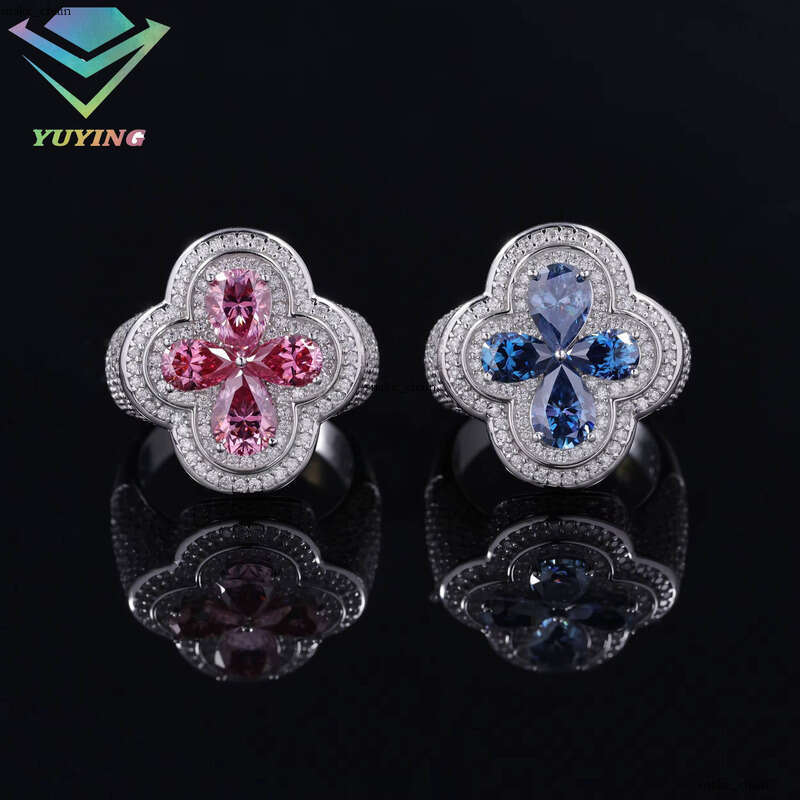 Yy Hot Sale 925 Sterling Silver Gift VVS Diamond Hip-Hop Style VVS Moissanite Iced Silicon Stone Clover Ring