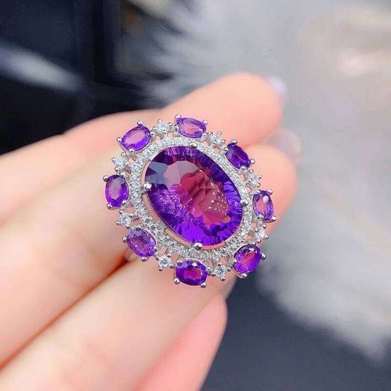 Luxury Elegant Amethyst Oval Dark Purple Simulation Diamond Rings Silver Color Jewelry Ring For Women Fashion Anniversary Gifts
