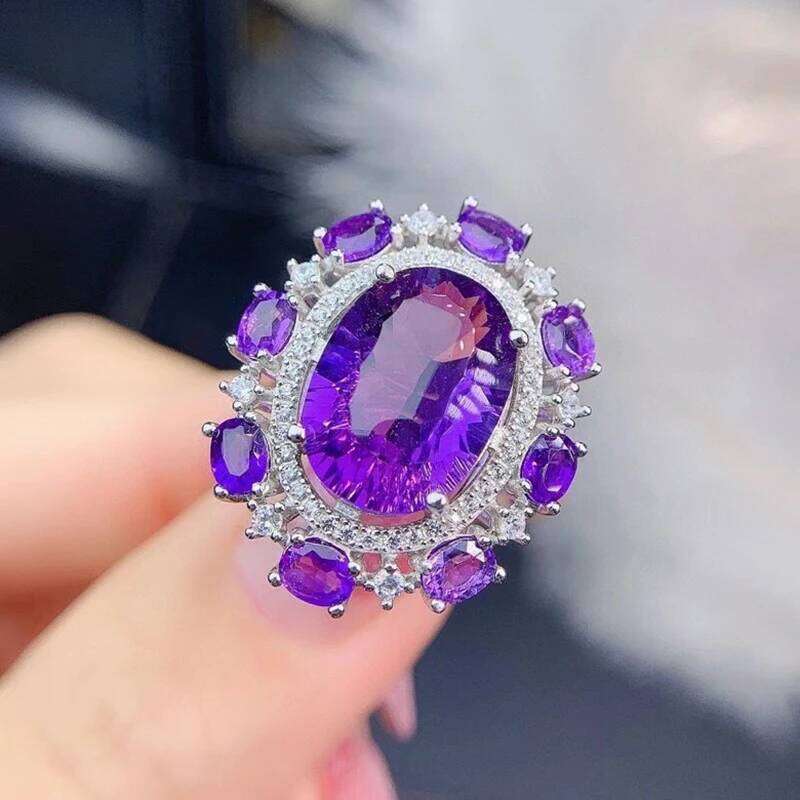 Luxury Elegant Amethyst Oval Dark Purple Simulation Diamond Rings Silver Color Jewelry Ring For Women Fashion Anniversary Gifts