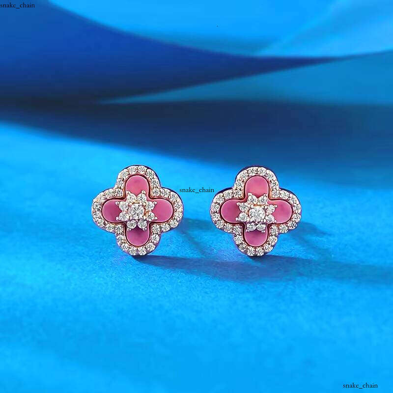 VVS Moissanite Manufacturer Custom Wholesale S925 Sterling Silver Elegant Style Earrings Rose Gold Clover Lucky Design