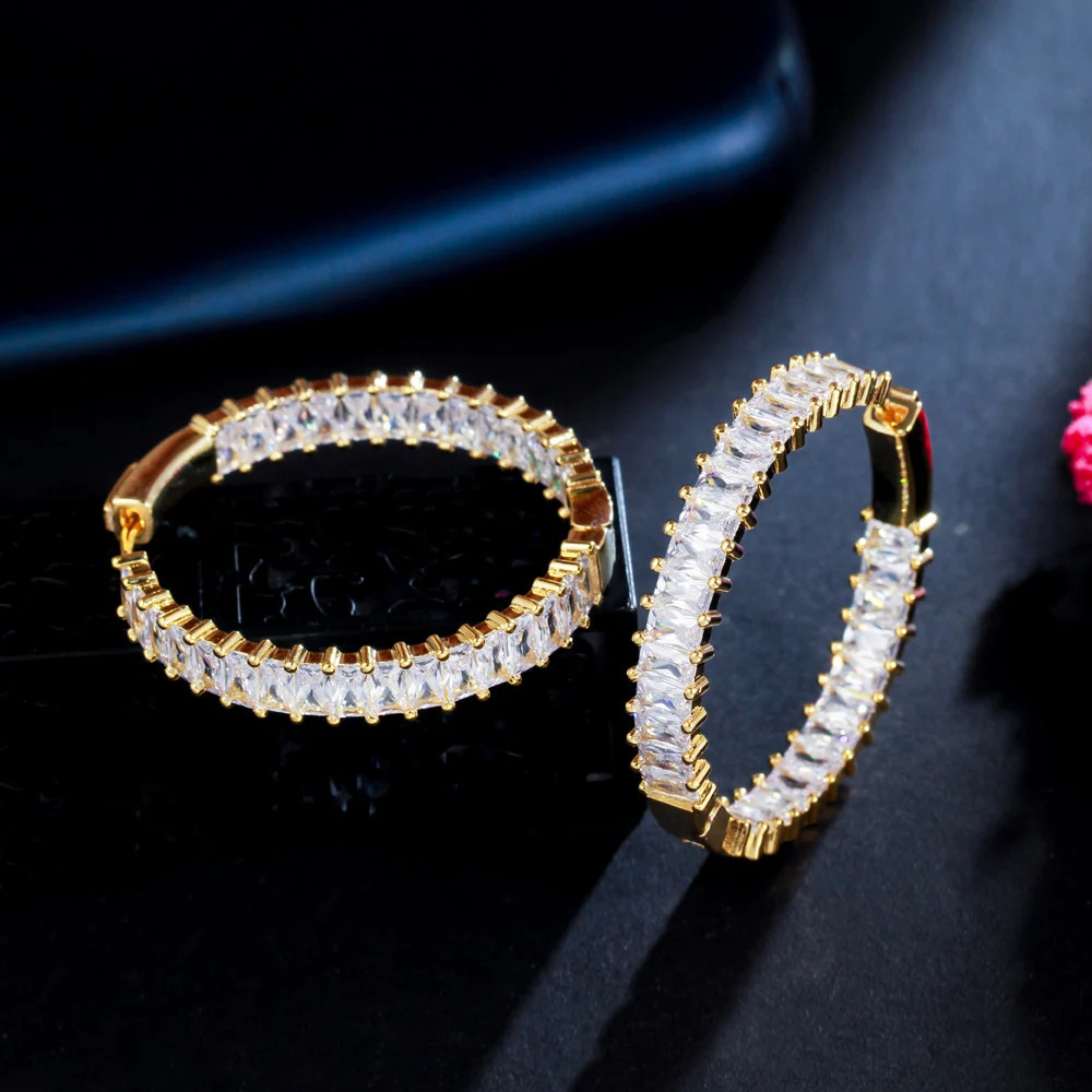 CWWZircons Chic Baguette Bamboo Cubic Zirconia Big Circle Round Hoop Earrings for Women Statement Jewelry CZ013 251222