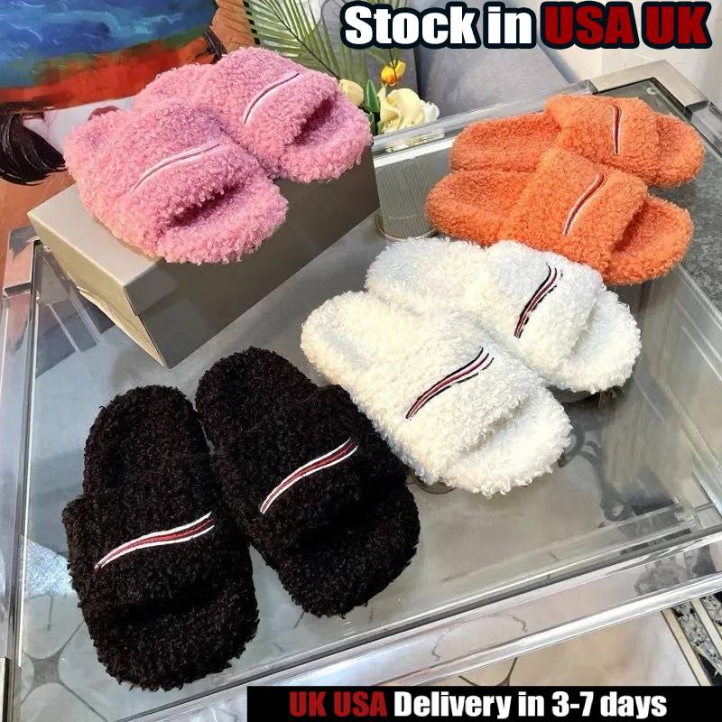 Luxury Slides 10A top Paris big size 35-47 Designer Leopard print slippers men women Ladies Wool Winter Fur Fluffy Furry Warm Letters Sandals Fuzzy pink black Flip Flop