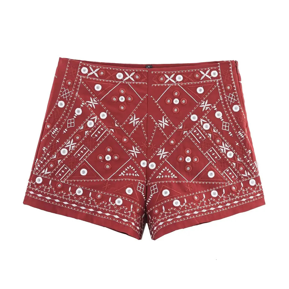 KONDALA Casual Chic Red Embroidery Women Suit V Neck Sleeveless Vest Wide Leg Shorts Fashion Summer Boho Sets 251231