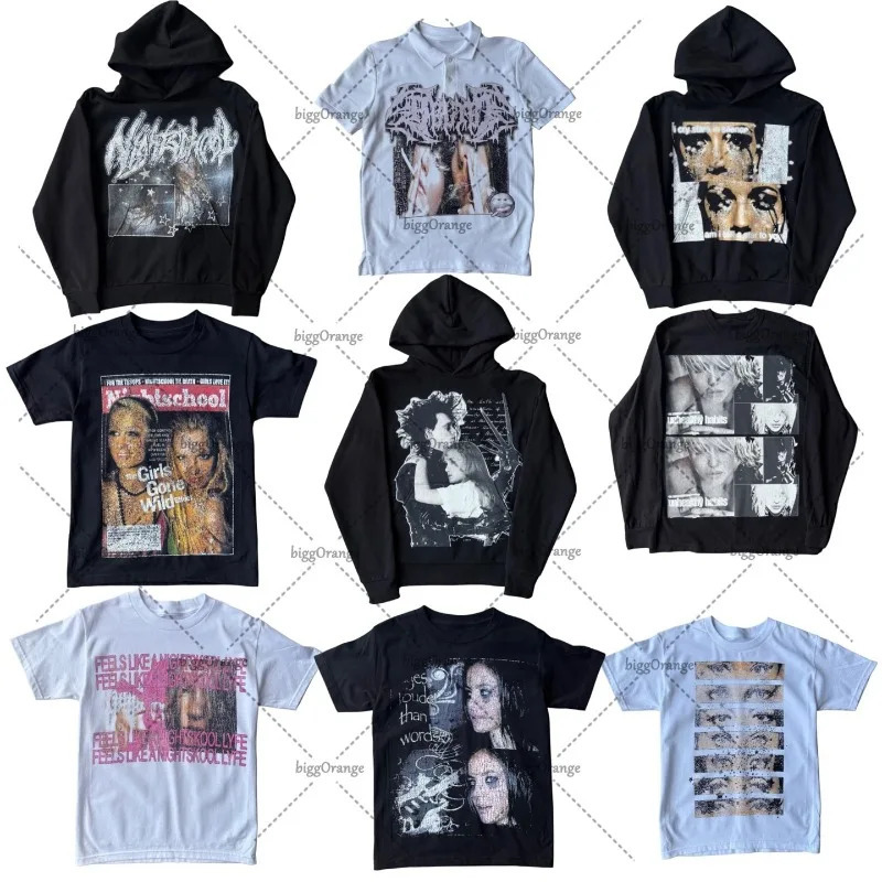Summer American Gothic Letter Print Hip-hop Oversized Cotton Round Neck T-shirt Men Y2K High Street Casual Retro Loose Top Women 251230 - view 7