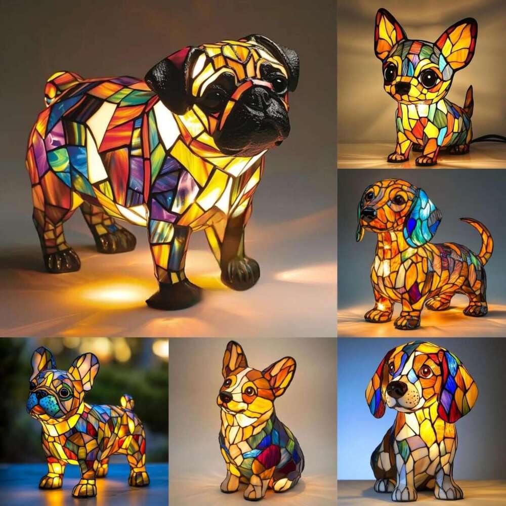 New Dog Series Resin Ornaments, LED Night Lights, Artistic Animal Sculptures, Creative Home and Desktop Decorations