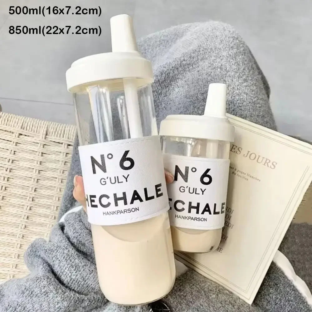 500/850ml Cute Pearl Milk Tea Straw Plastic Water Bottle With Cup Cover Bubble Coffee Cups Drop-proof Large Capacity Drinkware 251231