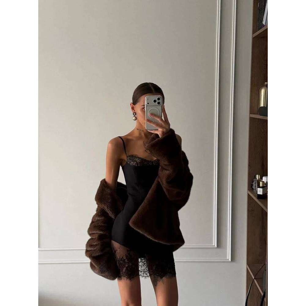 Black Lace Trim See Through Camisole Dress Women Waist Cinched Slim Fit Sleeveless Vestidos Lady Daily Party Short Gowns 2026