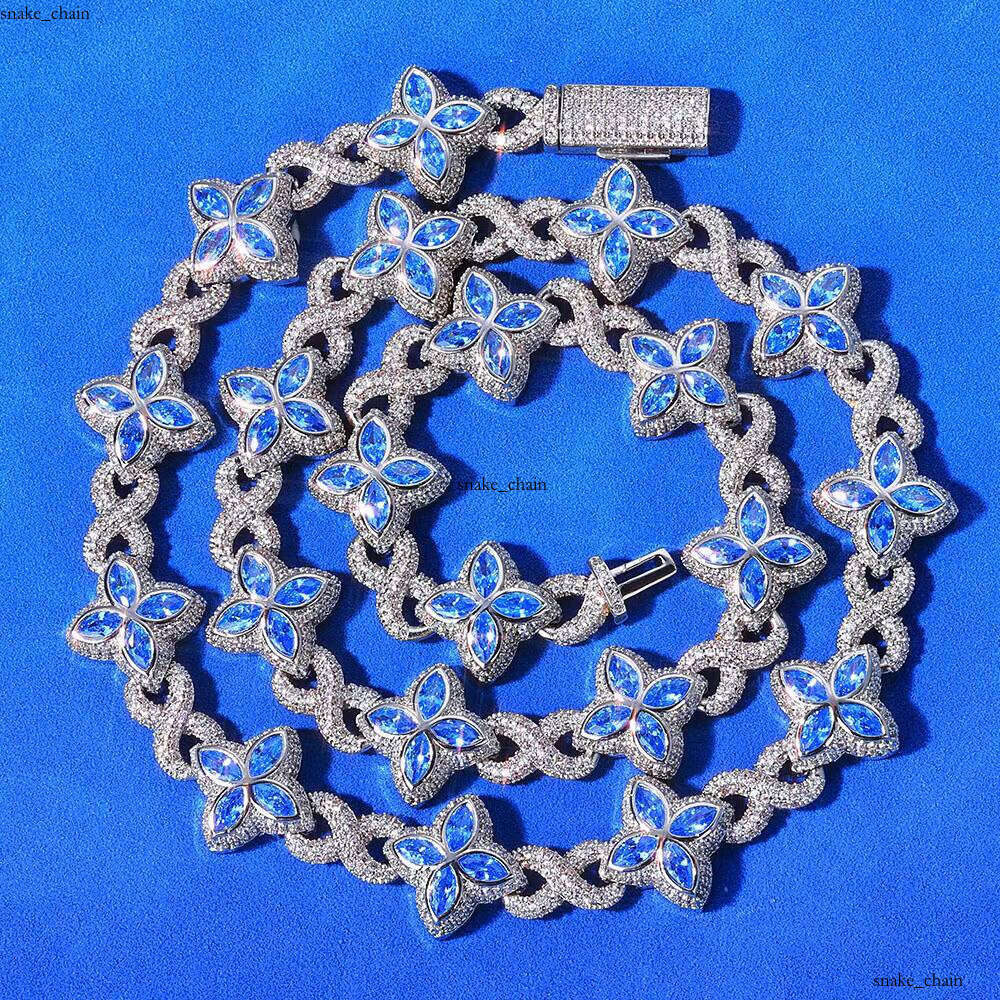 VVS Moissanite Trendy Blue Clover Boutique Jewelry Custom Iced 925 Silver Men's Cuban Chain Gemstone Necklace