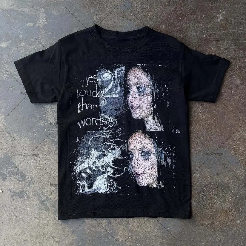Summer American Gothic Letter Print Hip-hop Oversized Cotton Round Neck T-shirt Men Y2K High Street Casual Retro Loose Top Women 251230 - view 3