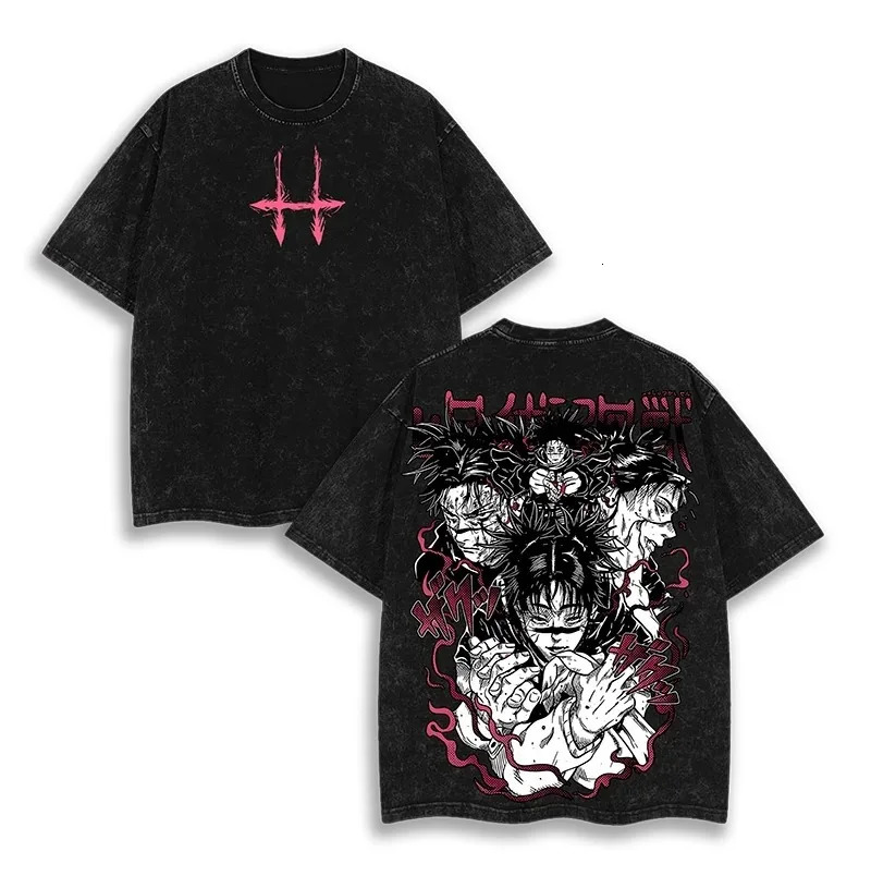 Anima Jujutsu Kaisen Graphic Print Washed T-shirt Mens Clothes Tee Shirt Homme T-Shirt Oversized Tshirt for Men Ropa Hombre 251231