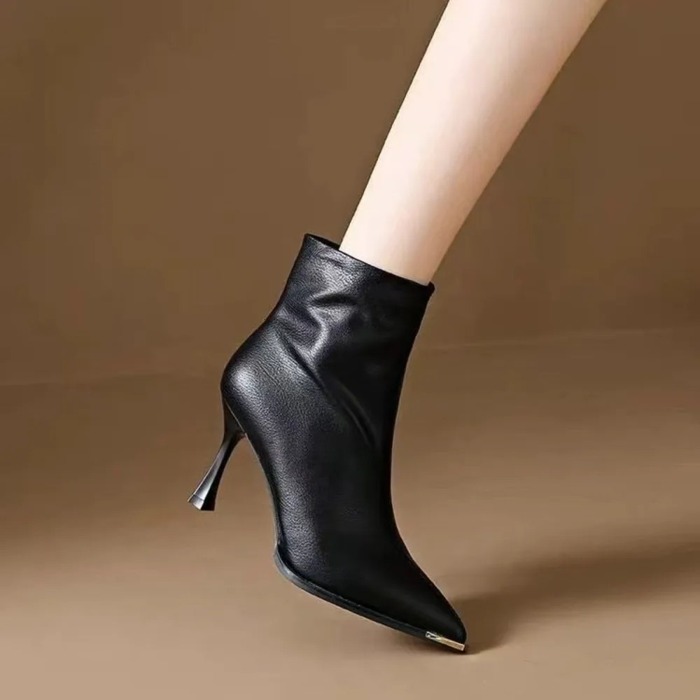 Pointed Toe Womens Ankle Boots Short Botas Ladies Elegant Square High Heel Winter Womens Footwear 251226